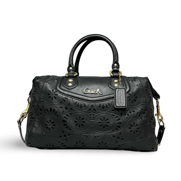 Coach Handbags - RESTORED! Coach Black Laser Cut Leather Ashley Convertible Satchel Shoulder Bag
